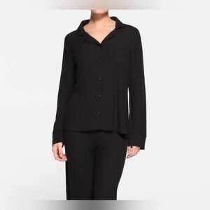 Skims Pajama Top Womens Small Black Modal Button Front Long Sleeve Knit Lounge